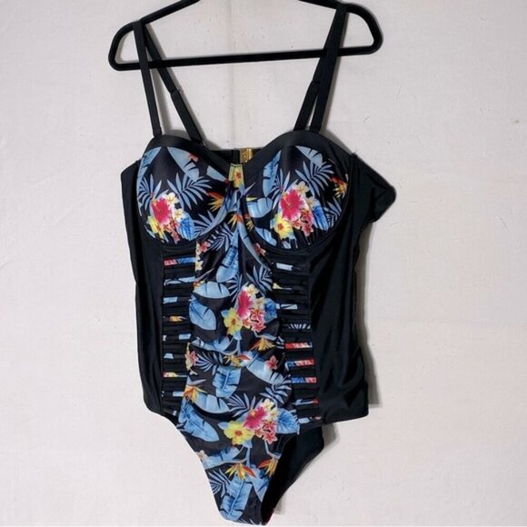 Women’s Black & Floral One Piece Swimsuit Bathing Suit 4XL - Picture 13 of 13